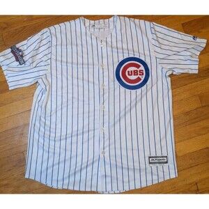 Majestic Chicago Cubs CoolBase Pinstripe Jersey XL w/2016 Postseason Patch Rare